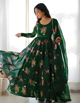 trushi creation Women Floral Print Anarkali Kurta(Green)