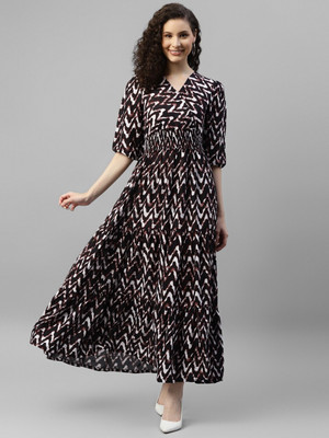 Raiyani Enterprise Women Fit and Flare Brown Maxi/Full Length Dress