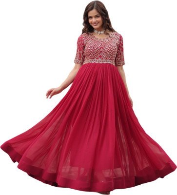 FASHIONVALLEYDRESSES Anarkali Gown(Pink)