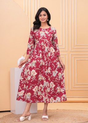 KURTIPRENEUR Flared/A-line Gown(Red)