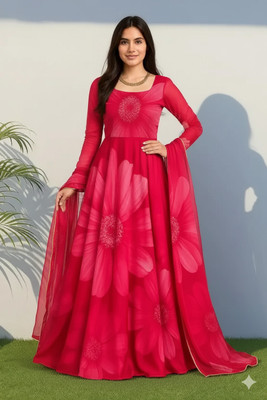 GlimmerGown Anarkali Gown(Pink)