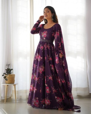 djn creation Anarkali Gown(Purple, Multicolor)