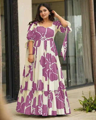 MAHADEV Anarkali Gown(Purple, White)