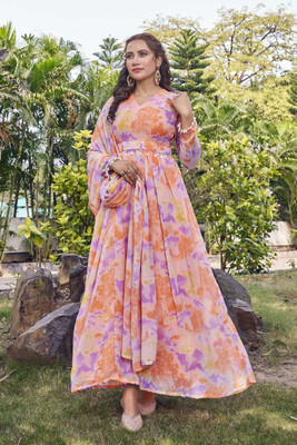 Odd by chansi Trendz Anarkali Gown(Orange)