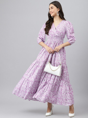 Raiyani Enterprise Women Fit and Flare White Maxi/Full Length Dress
