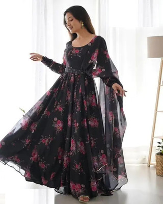 JK TEXT Anarkali Gown(Black, Pink)