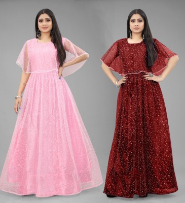 DECOFIN Flared/A-line Gown(Pink, Maroon)