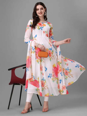 NYALKARAN ENTERPRISE Anarkali Gown(White)