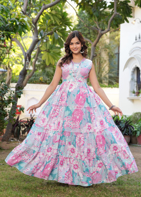 CHARVI CREATION Flared/A-line Gown(Light Blue)