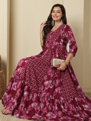 GLAM ROOTS Anarkali Gown(Maroon)