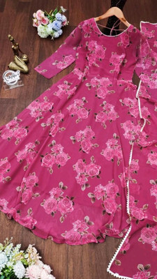 JS CREATIVE Anarkali Gown(Pink)