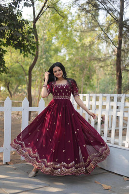 RADHARANI TEX Flared/A-line Gown(Maroon)