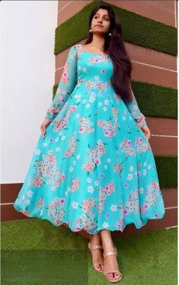 dhyan creation Anarkali Gown(Light Blue)