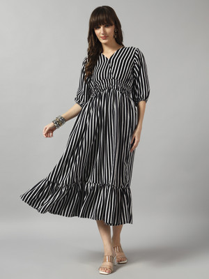 Krunal Raiyani Women Fit and Flare White Midi/Calf Length Dress