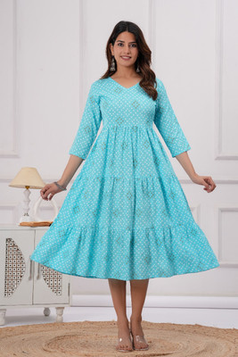 JCGARMENTS Women Gown Light Blue Midi/Calf Length Dress