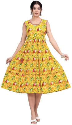 Harsh one enterprises Flared/A-line Gown(Yellow)