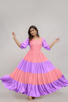 jaipurite Anarkali Gown(Pink, Blue)