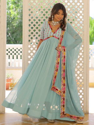 Dhayansh Enterprise Flared/A-line Gown(Light Blue)