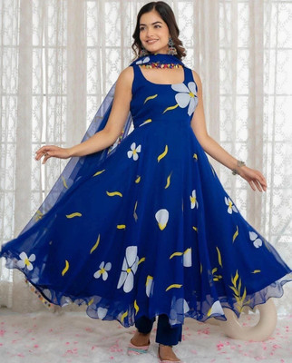 DJCM FASHION HUB Anarkali Gown(Blue)
