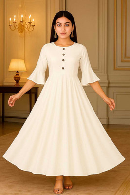 DESI LOOMS Anarkali Gown(White)