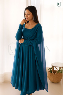 Ugaan Women Solid Anarkali Kurta(Blue)