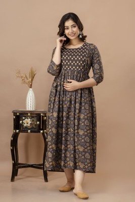 Murli Kurti Women Floral Print A-line Kurta(Brown)