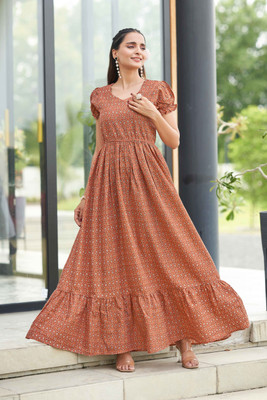Odd by chansi Trendz Anarkali Gown(Orange)