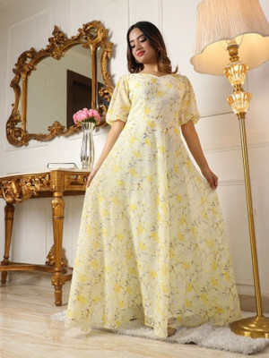 JS CREATIVE Anarkali Gown(Yellow)