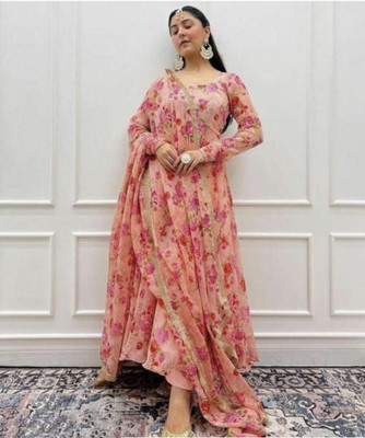mitva fashion Flared/A-line Gown(Pink)