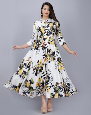 AnviTextile Women Printed Flared Kurta(Multicolor)
