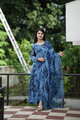 shivay enterprise Flared/A-line Gown(Dark Blue)