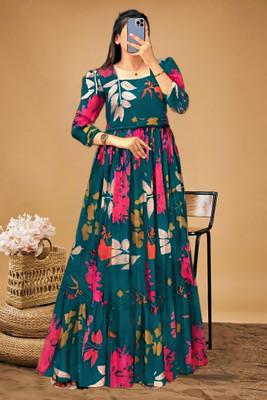 RANGRIVAAZ Anarkali Gown(Light Blue)