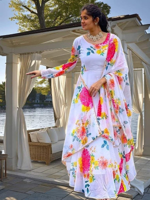 KRISHIVA EXPORT Anarkali Gown(White)