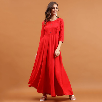 Globon Impex Flared/A-line Gown(Red)