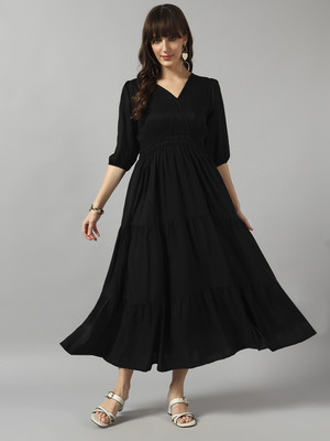 Krunal Raiyani Women Fit and Flare Black Maxi/Full Length Dress