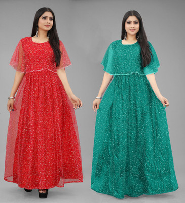 DECOFIN Flared/A-line Gown(Red, Green)