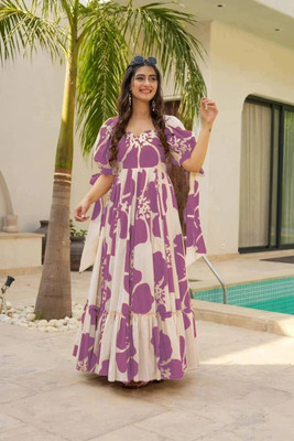 VIMURA FASHION Flared/A-line Gown(Purple, White)