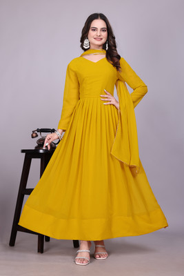 PavitraClothing Anarkali Gown(Yellow)