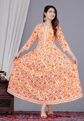 Vorcia Febtex Straight Gown(Orange, White)