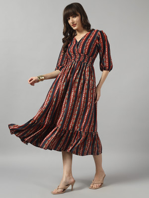 Jash Creation Women Fit and Flare Black Midi/Calf Length Dress