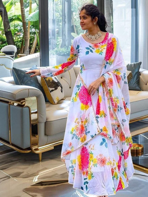 KRISHIVA EXPORT Anarkali Gown(White)