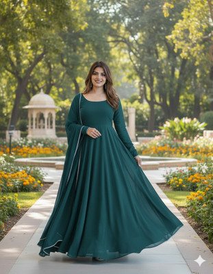 RaxuEnterprise Anarkali Gown(Light Blue)