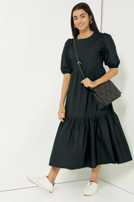 Raiyani Enterprise Women Fit and Flare Black Ankle Length Dress