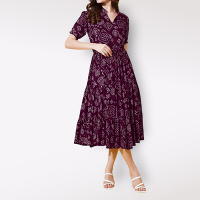 Krunal Raiyani Women Fit and Flare Purple Midi/Calf Length Dress