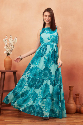 Odd by chansi Trendz Flared/A-line Gown(Light Blue)