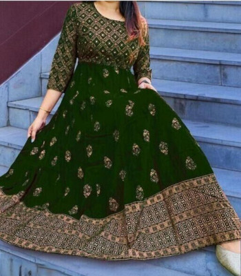 OYANIA Women Printed Anarkali Kurta(Green)