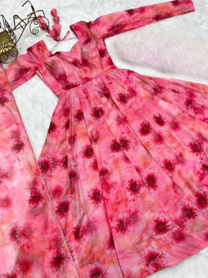 DJCM FASHION HUB Anarkali Gown(Pink)