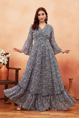 Odd by chansi Trendz Flared/A-line Gown(Dark Blue)