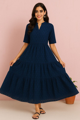 ManyaaFashions Flared/A-line Gown(Blue)
