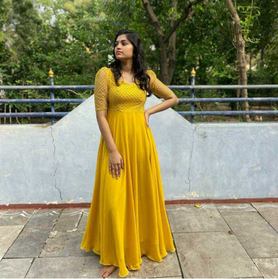 Jay Gopal Tex Anarkali Gown(Yellow)